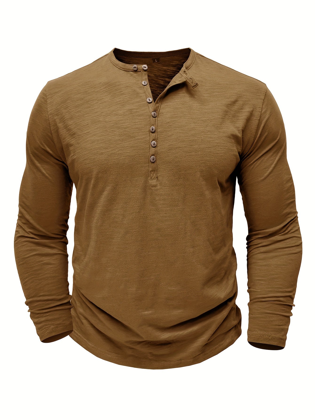 Solid Color Men's Long Sleeve Henley Shirt – Comfy, All-Match Casual Wear for Spring & Fall