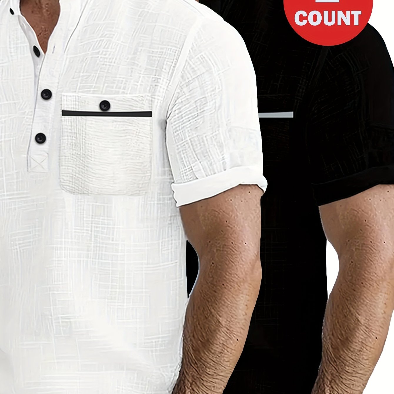 Men's 2pcs 100% Cotton Casual Set – Lightweight Moisture-Wicking Short Sleeve Shirt with Round Neck, Button & Pocket Print, Perfect for Summer Vacation