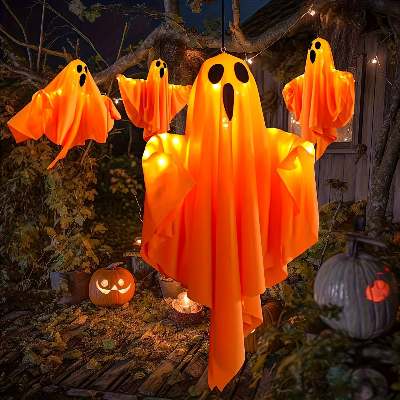 👻 3pcs Ghost LED Lights – Spooky Hanging Halloween Decor