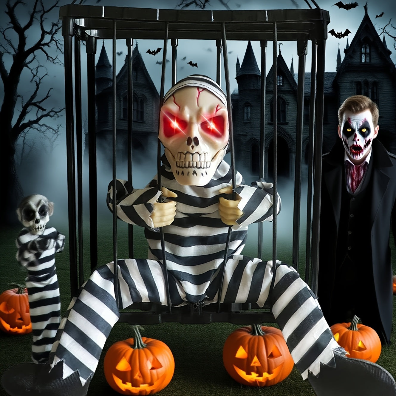💀 Trickster Skull Decoration – Motion Sensor Halloween Prop