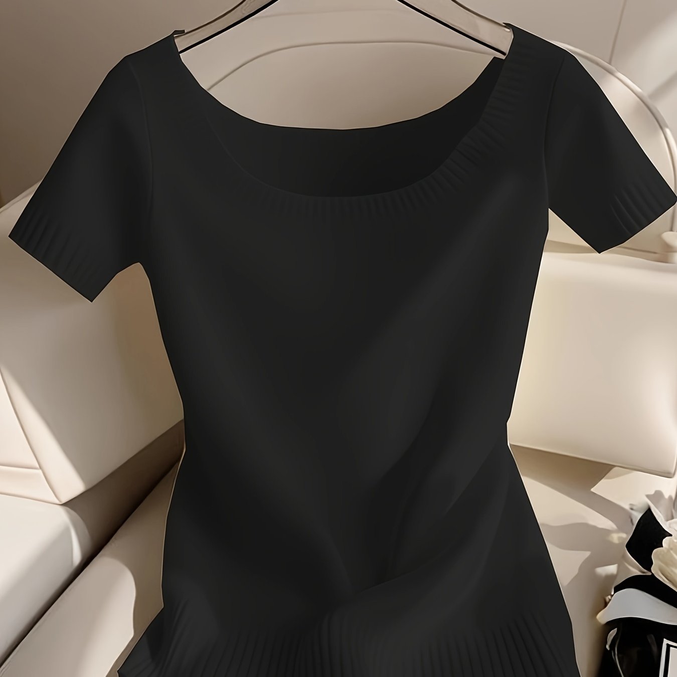 Women’s Elegant Ribbed Top – Short Sleeve Round Neck Casual Summer Blouse