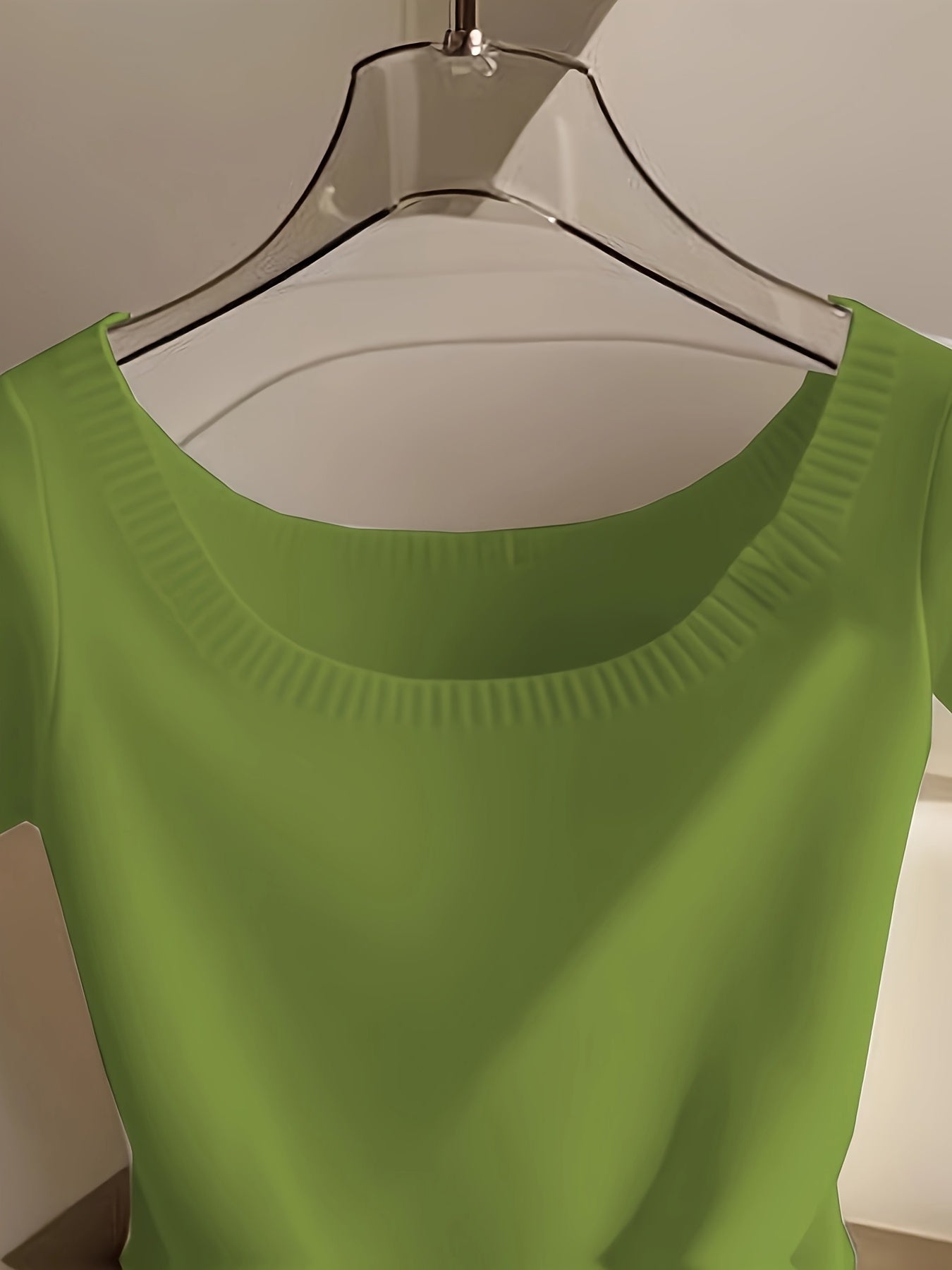 Women’s Elegant Ribbed Top – Short Sleeve Round Neck Casual Summer Blouse