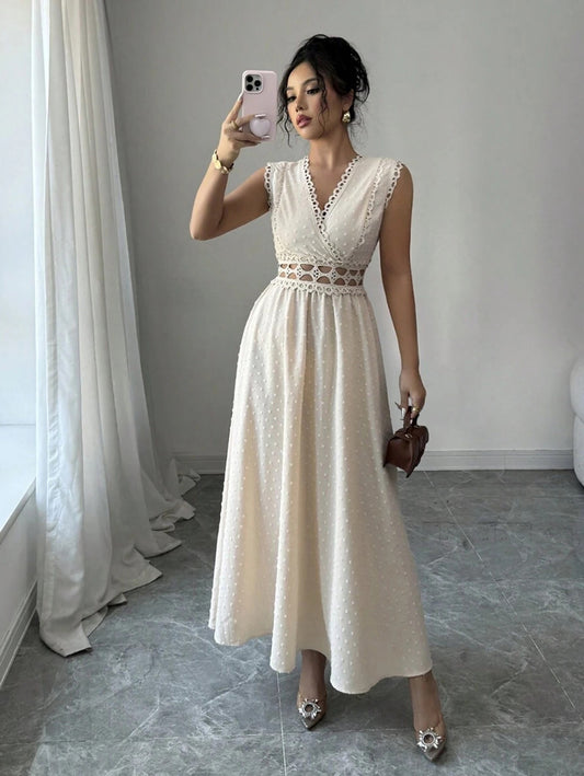 Women’s Sleeveless Vacation Dress – Elegant Cut-Out Long Gown, Casual Summer Outfit