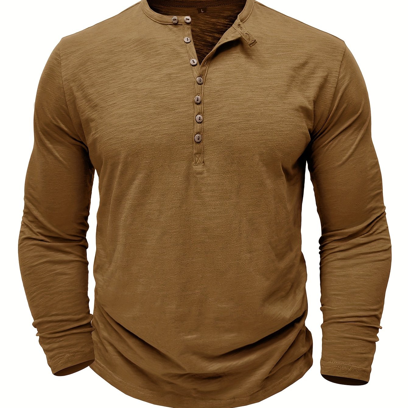 Solid Color Men's Long Sleeve Henley Shirt – Comfy, All-Match Casual Wear for Spring & Fall