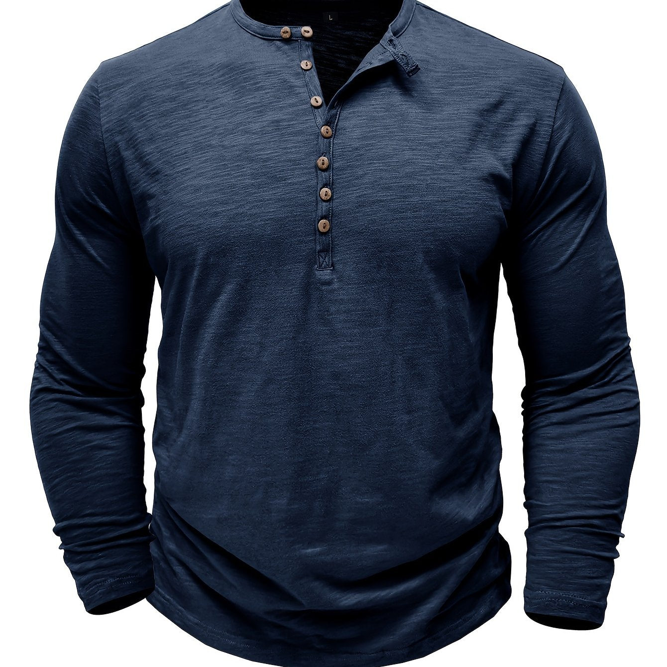 Solid Color Men's Long Sleeve Henley Shirt – Comfy, All-Match Casual Wear for Spring & Fall