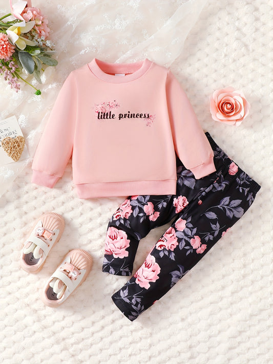 Girls' 2-Piece Pullover & Pants Set – Casual Slim Fit Outfit for Autumn/Winter Play