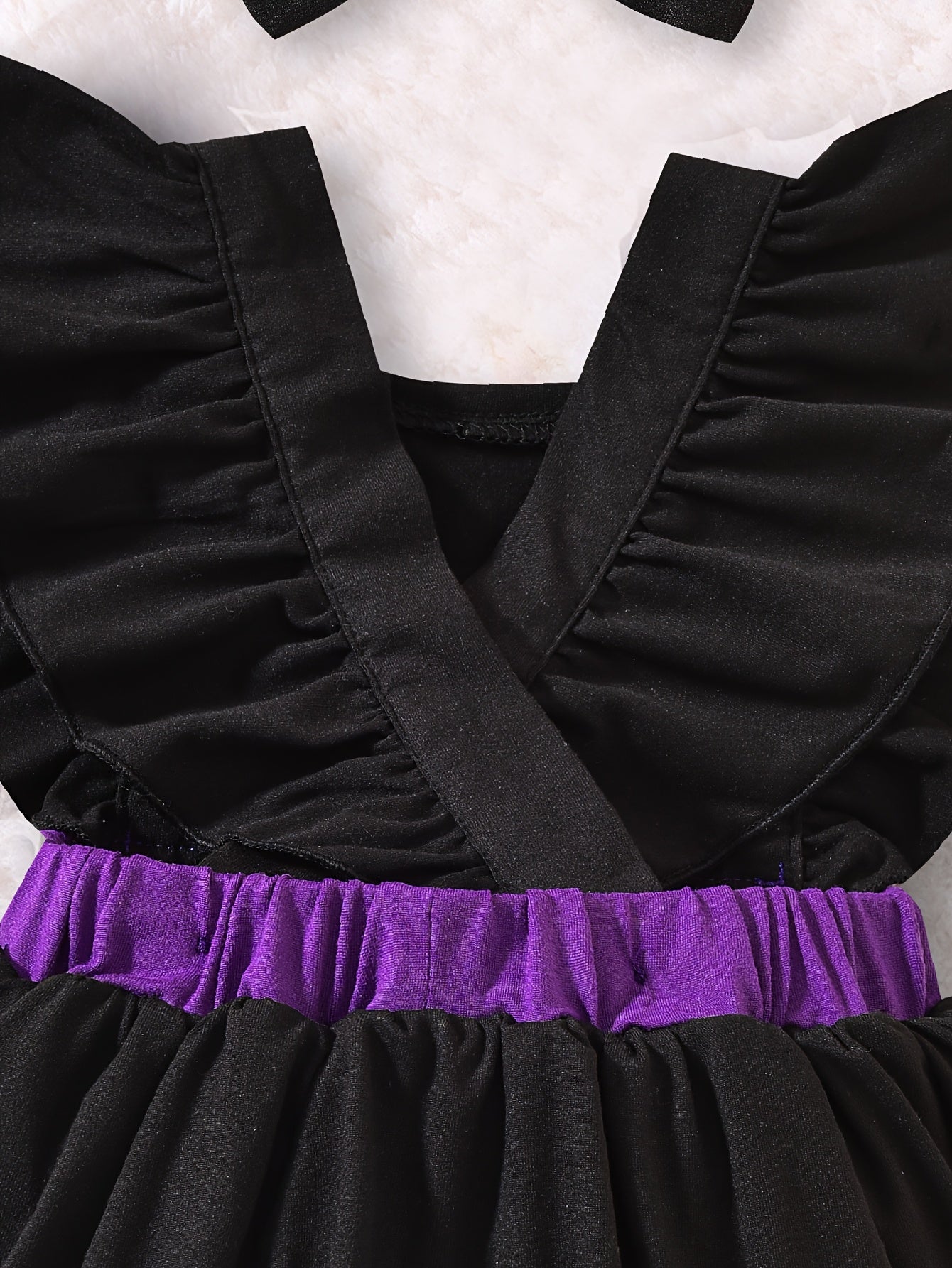 🎃 Girls' Halloween Outfit – Black Printed Bodysuit + Bow Headband | Cozy Fall/Winter Wear
