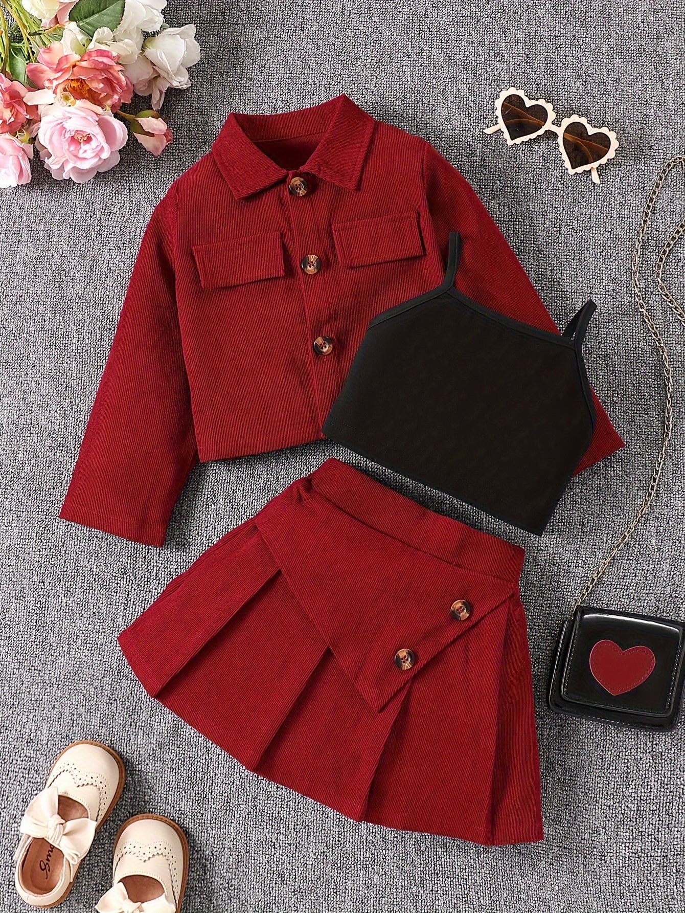 🎀 Corduroy Skirt Girls Set (3pcs)