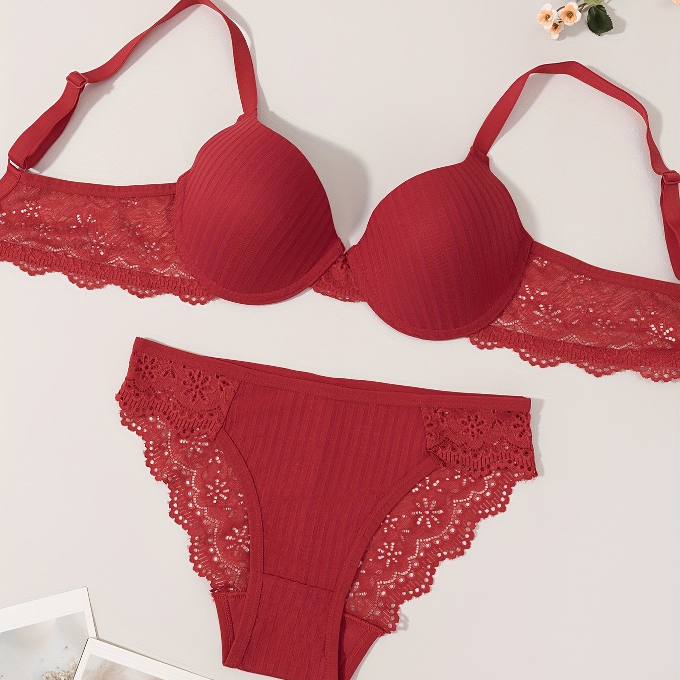 Women’s Bra & Panty Set – Push-Up Lingerie with Lace Trim, Sexy & Elegant Date Outfit