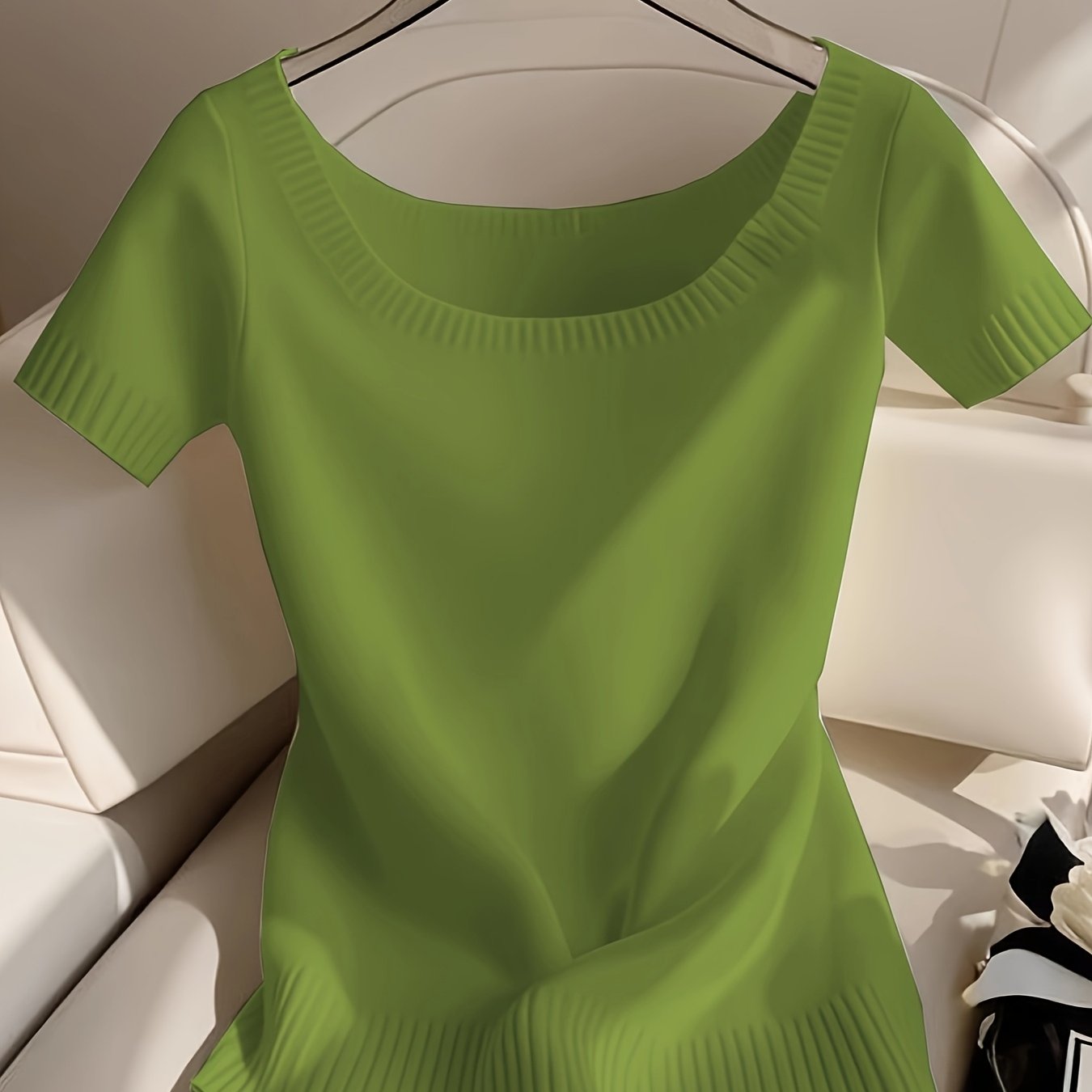Women’s Elegant Ribbed Top – Short Sleeve Round Neck Casual Summer Blouse