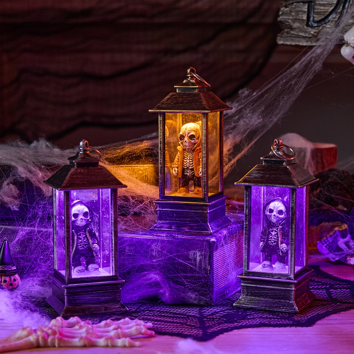 💀 2pcs Orange & Black Skull Lanterns – Halloween Party Decor