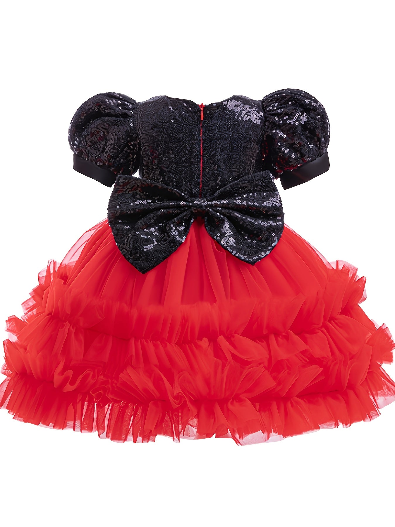 🎀 Girls’ Halloween Princess Dress – Black Sequin & Red Tulle