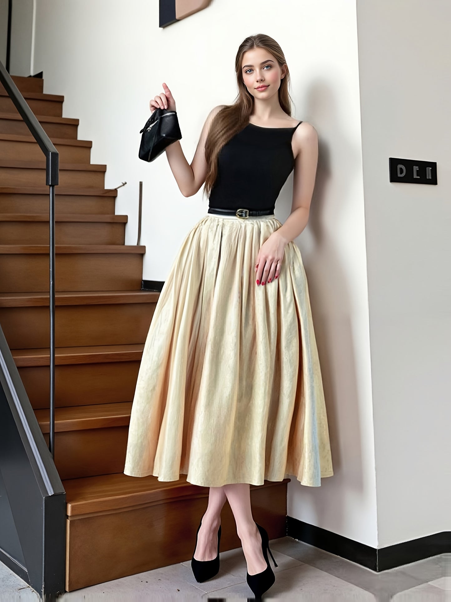 Women’s Boho-Chic Maxi Dress – Spaghetti Strap A-Line Dress with Belt, All-Season Casual & Formal Wear