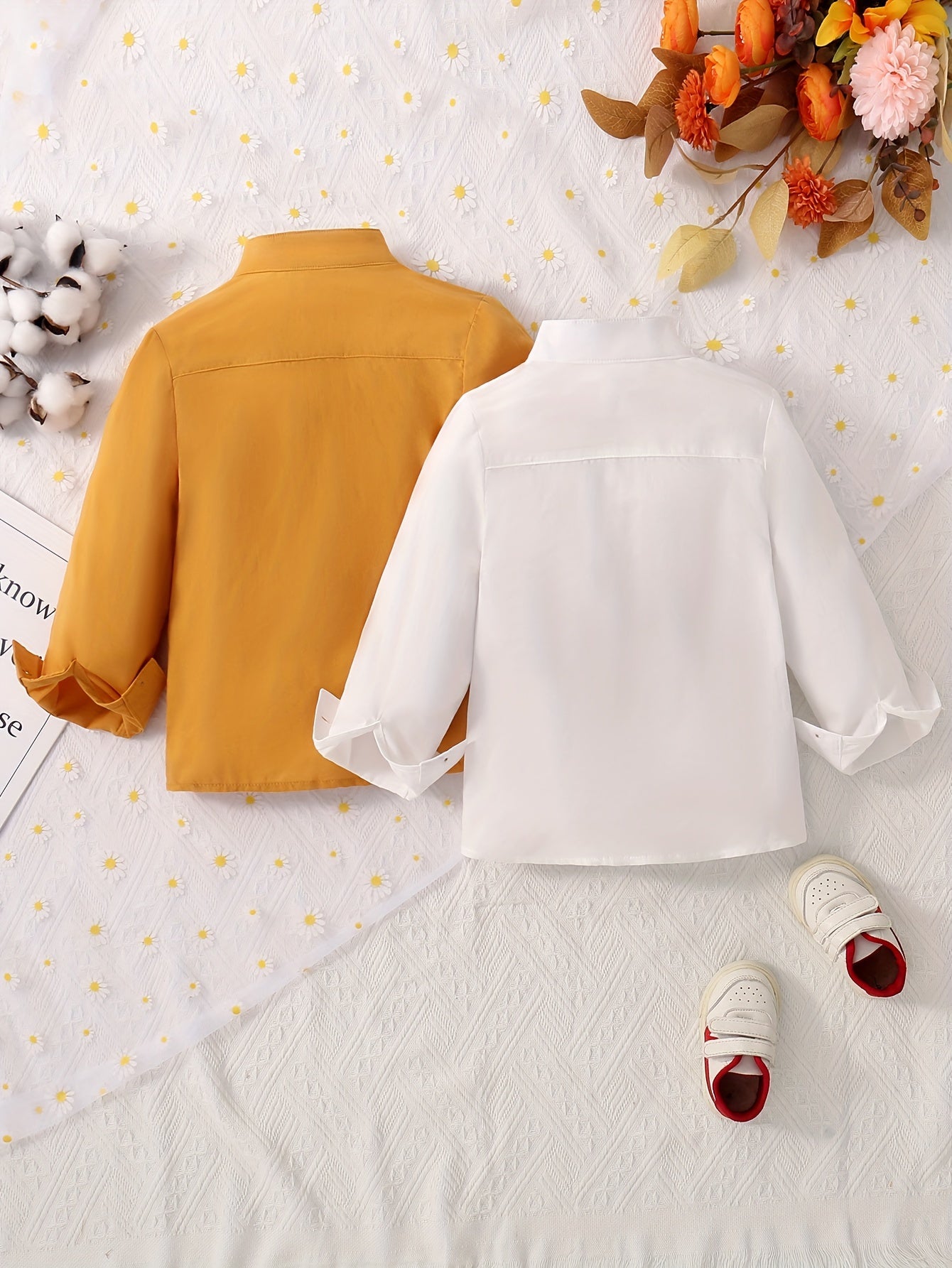 Boys’ 2PCS Stand Collar Long Sleeve Shirt Set – Casual Tops with Pockets