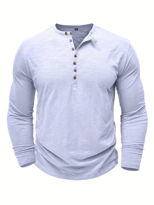 Solid Color Men's Long Sleeve Henley Shirt – Comfy, All-Match Casual Wear for Spring & Fall