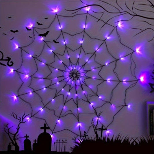 🕸️ Halloween LED Spider Web Light – 70 LEDs Party Decor