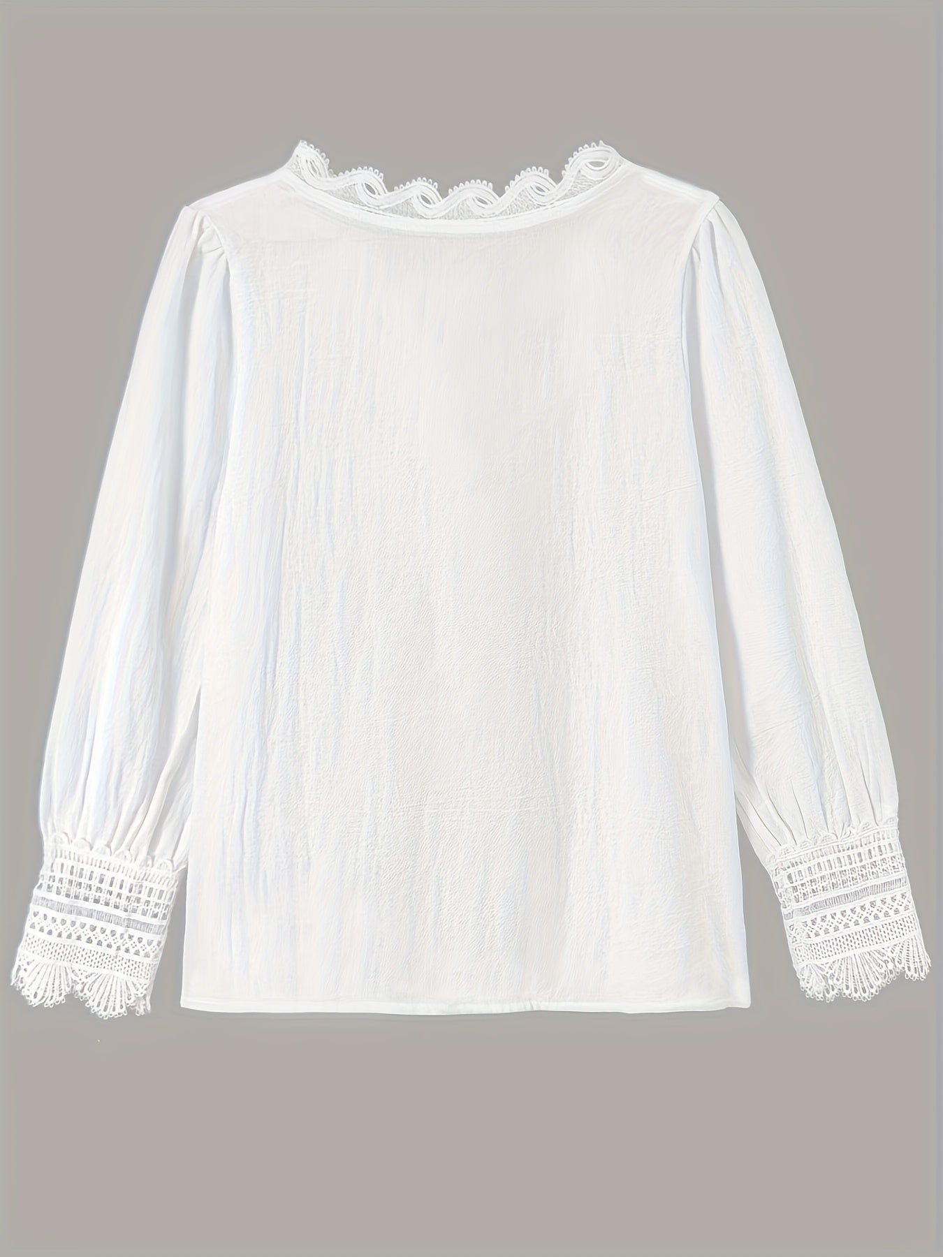 Women’s Lace V-Neck Long Sleeve Pullover – Elegant Home & Office Shirt
