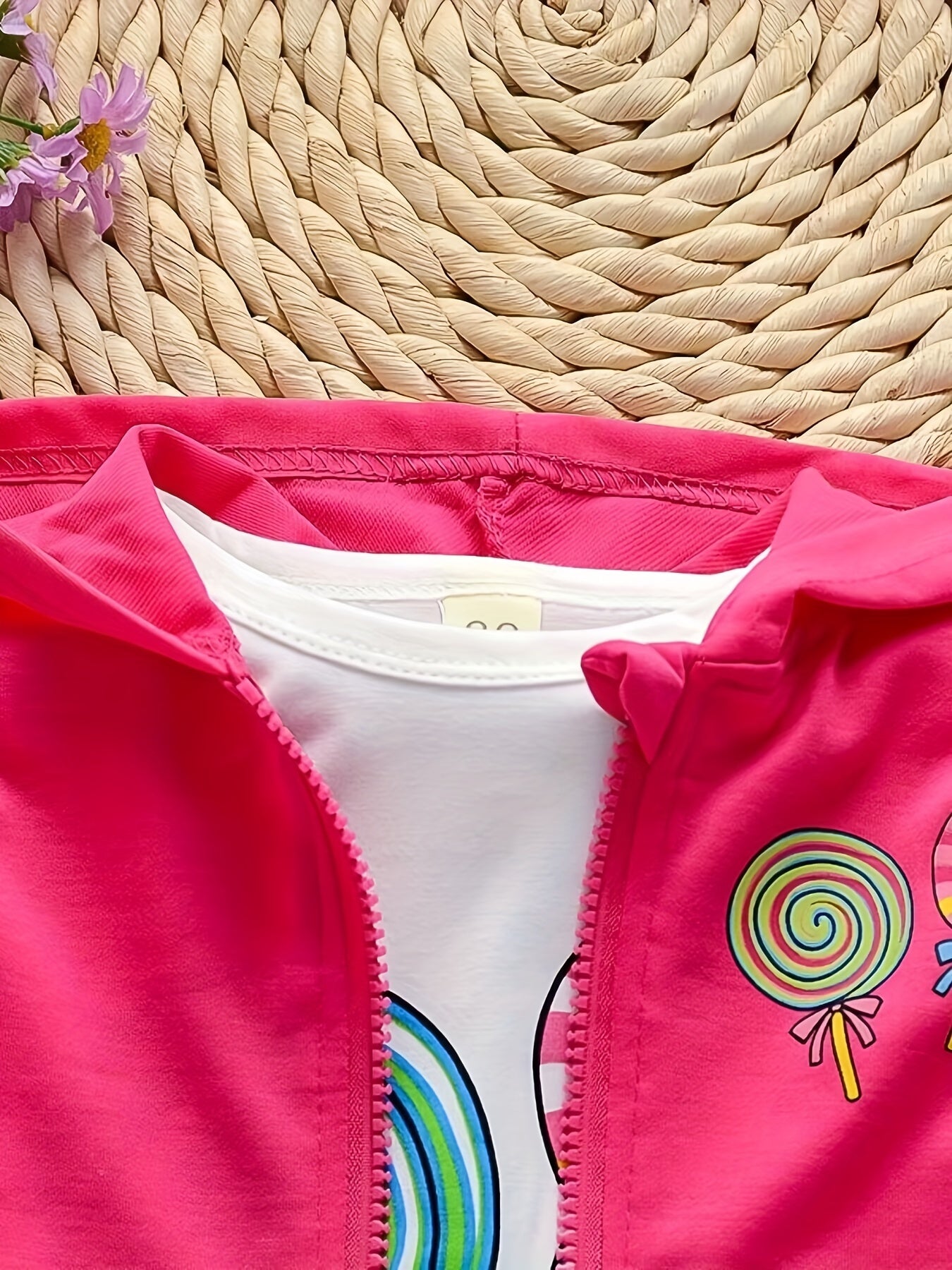 Girls’ 3PCS Long-Sleeve Outfit – Lollipop Print Hooded Sweatshirt Set for Spring/Autumn