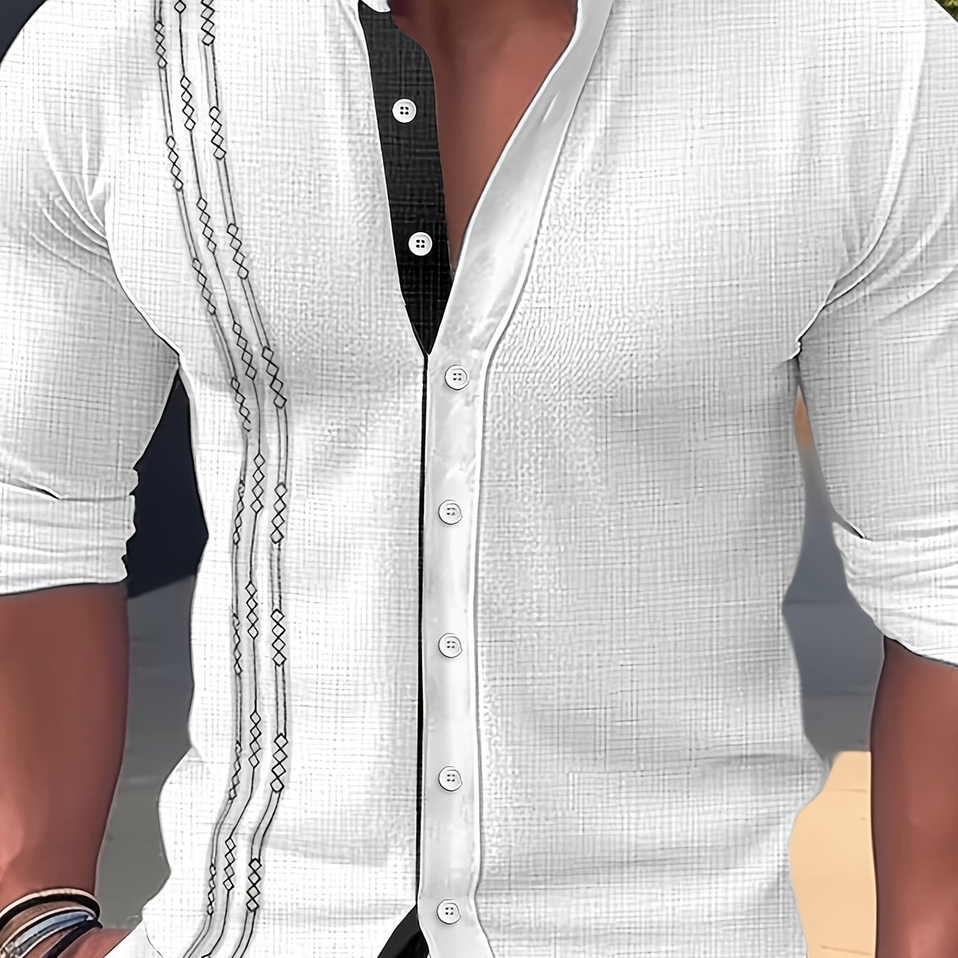 Men’s Stand Collar Button-Up Shirt – Long Sleeve Casual Dress Shirt, Regular Fit for Spring/Fall