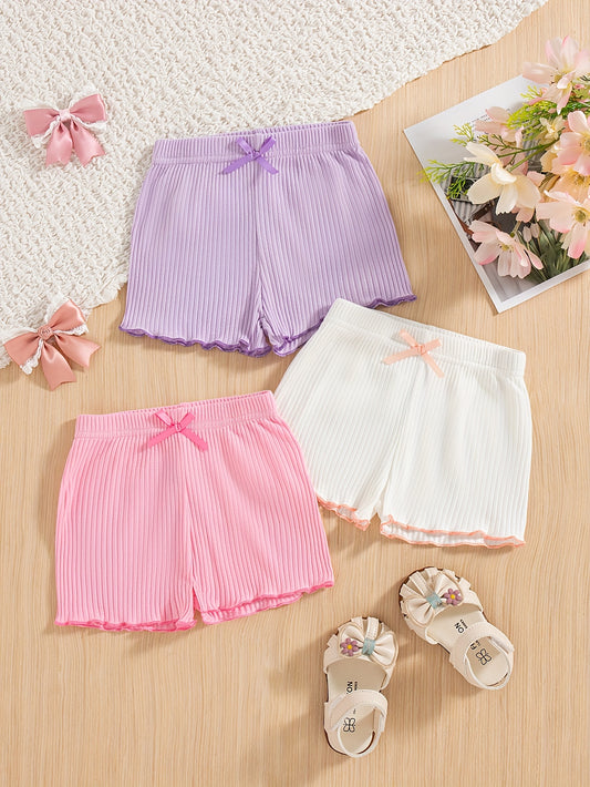 Baby Girl 3PCS Cotton Shorts Set – Soft Bow Design, Comfortable Everyday Outfit for Outdoor