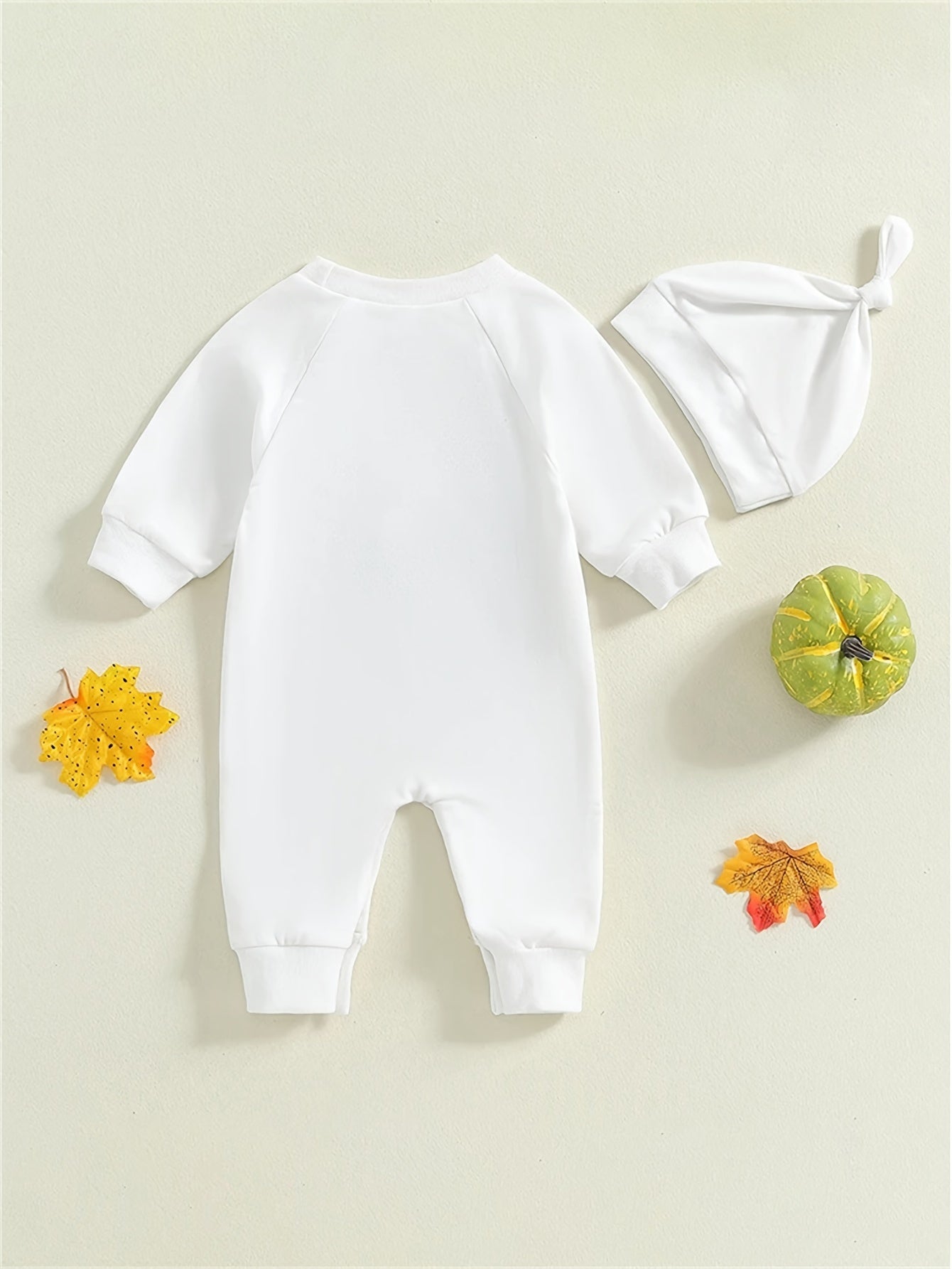 🎃 Boys' Halloween Bodysuit & Hat Set – Embroidered Long Sleeve Romper for Newborns