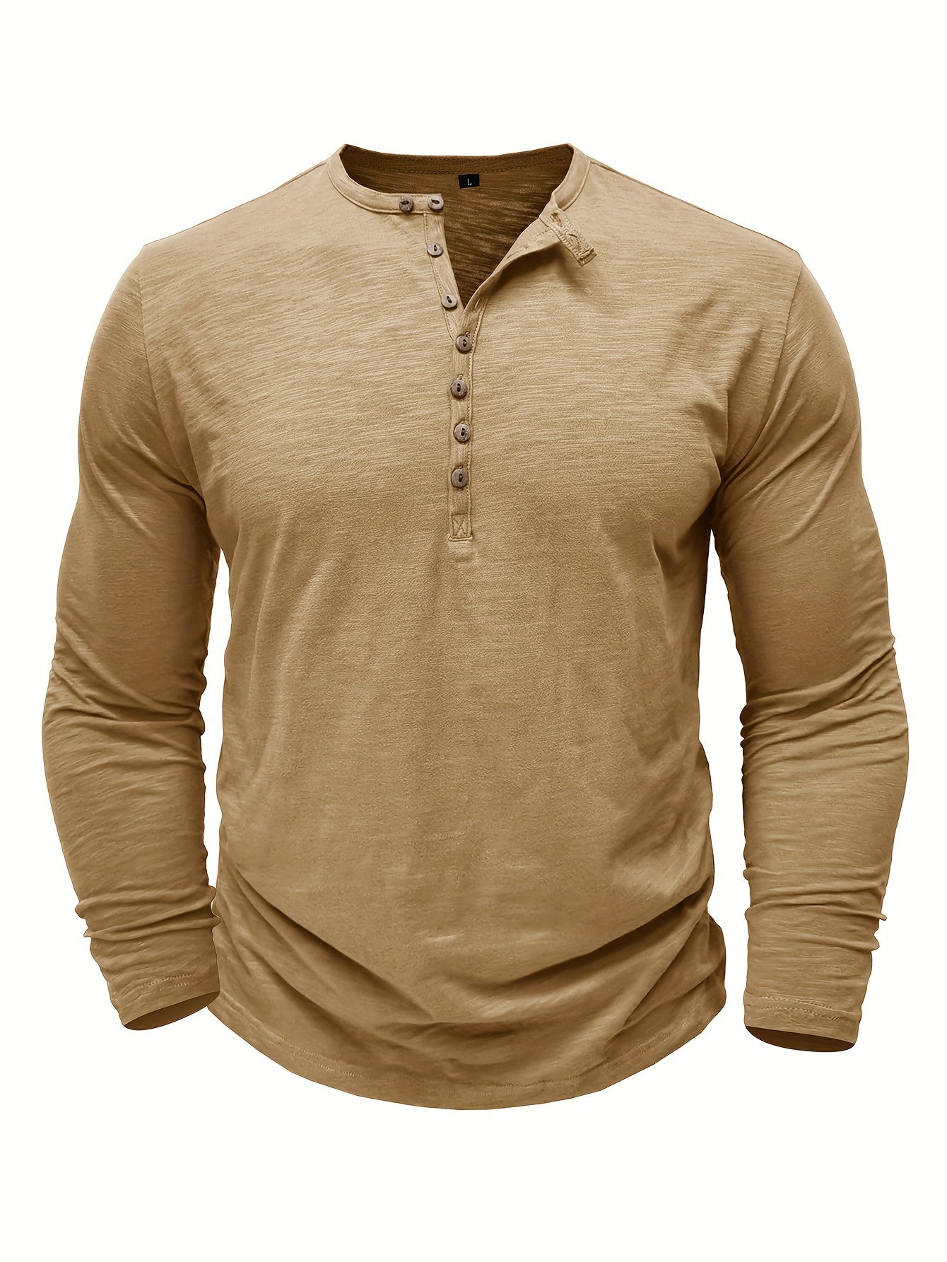 Solid Color Men's Long Sleeve Henley Shirt – Comfy, All-Match Casual Wear for Spring & Fall