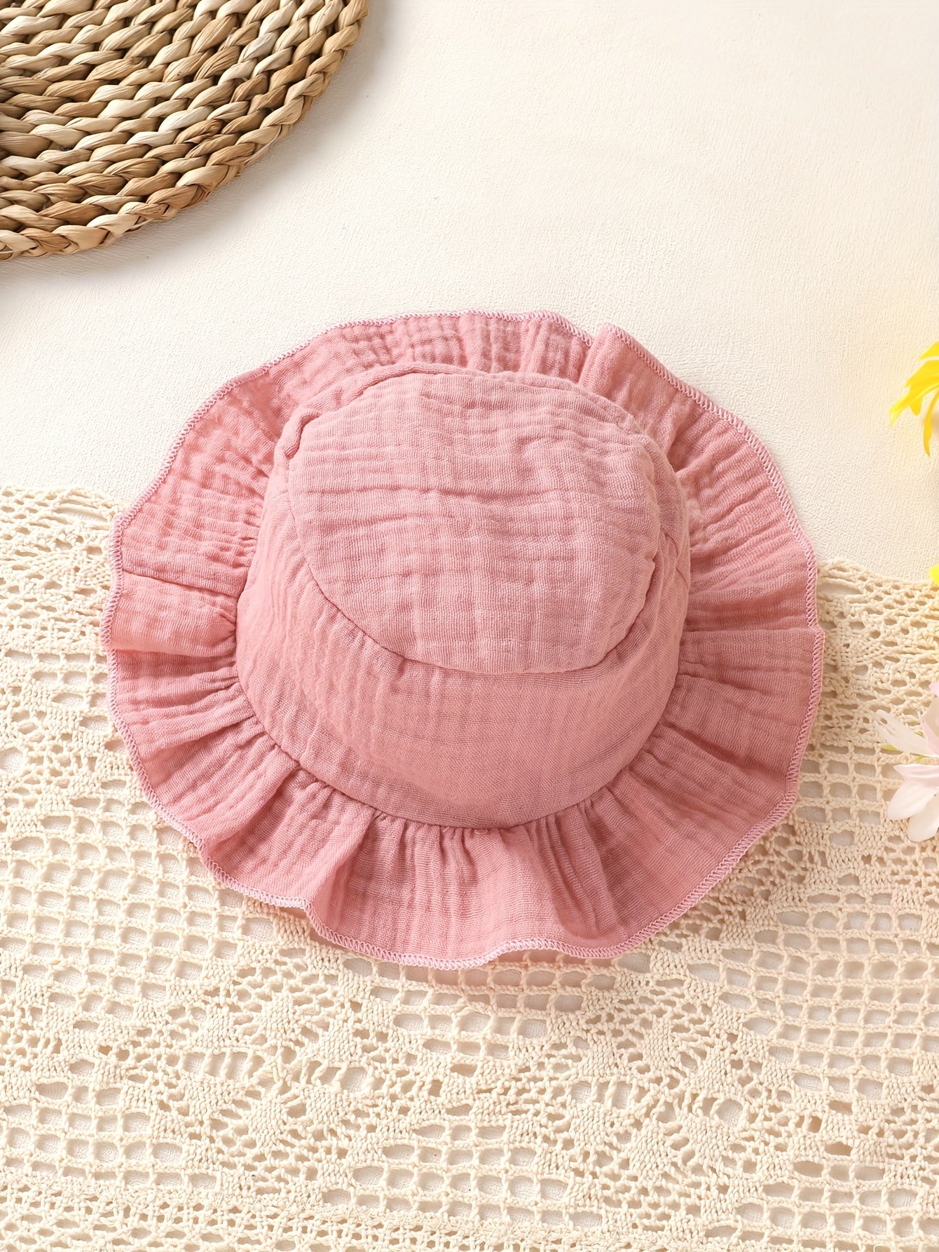 2pcs Little Girl Ruffle Strap Dress & Hat Set – Soft, Comfortable, Fashionable Outfit