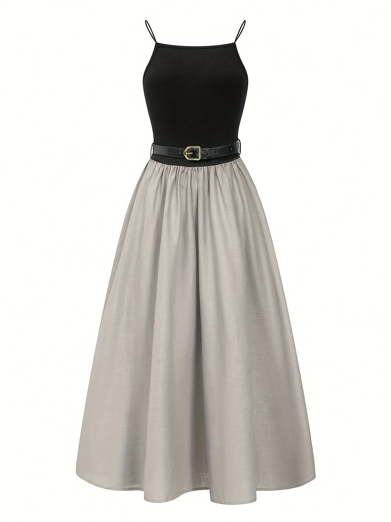 Women’s Boho-Chic Maxi Dress – Spaghetti Strap A-Line Dress with Belt, All-Season Casual & Formal Wear