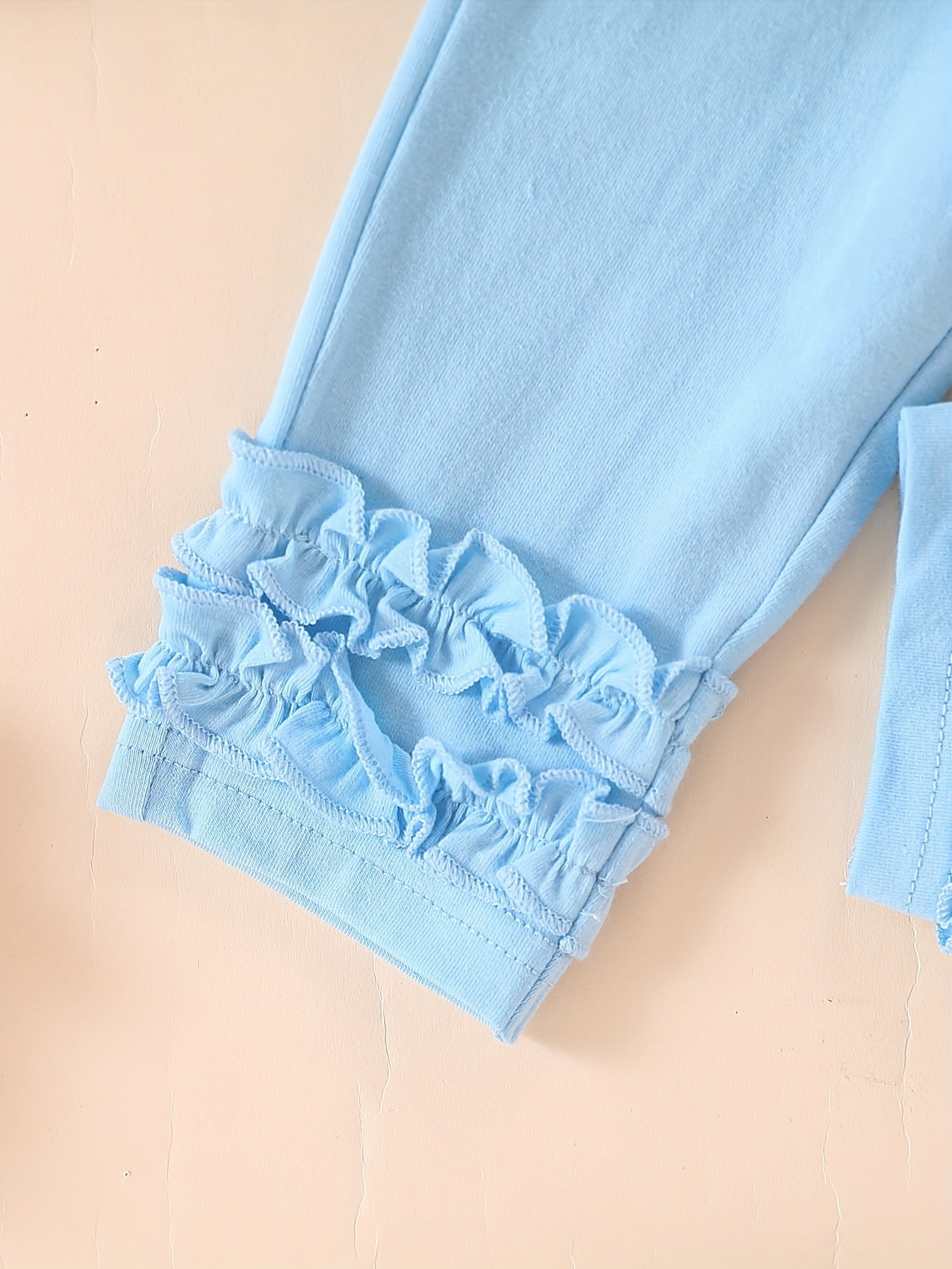 Girls' Blue Floral Long-Sleeve Top & Lace-Trim Pants Set