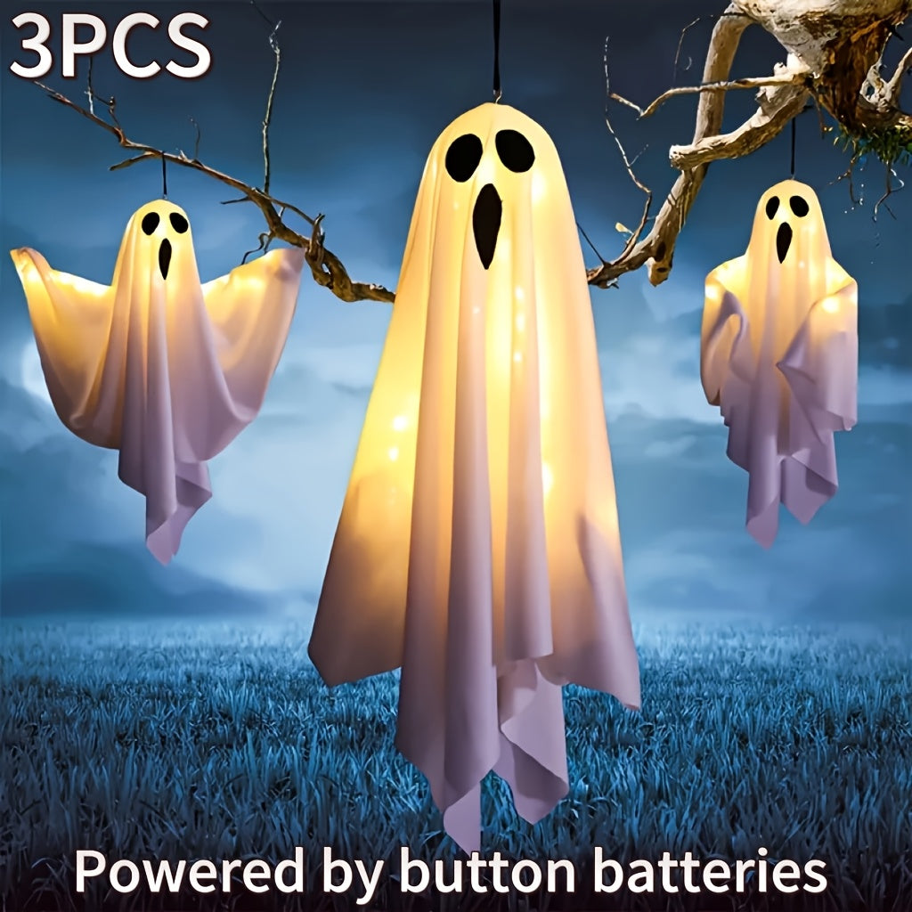 👻 3pcs Ghost LED Lights – Spooky Hanging Halloween Decor