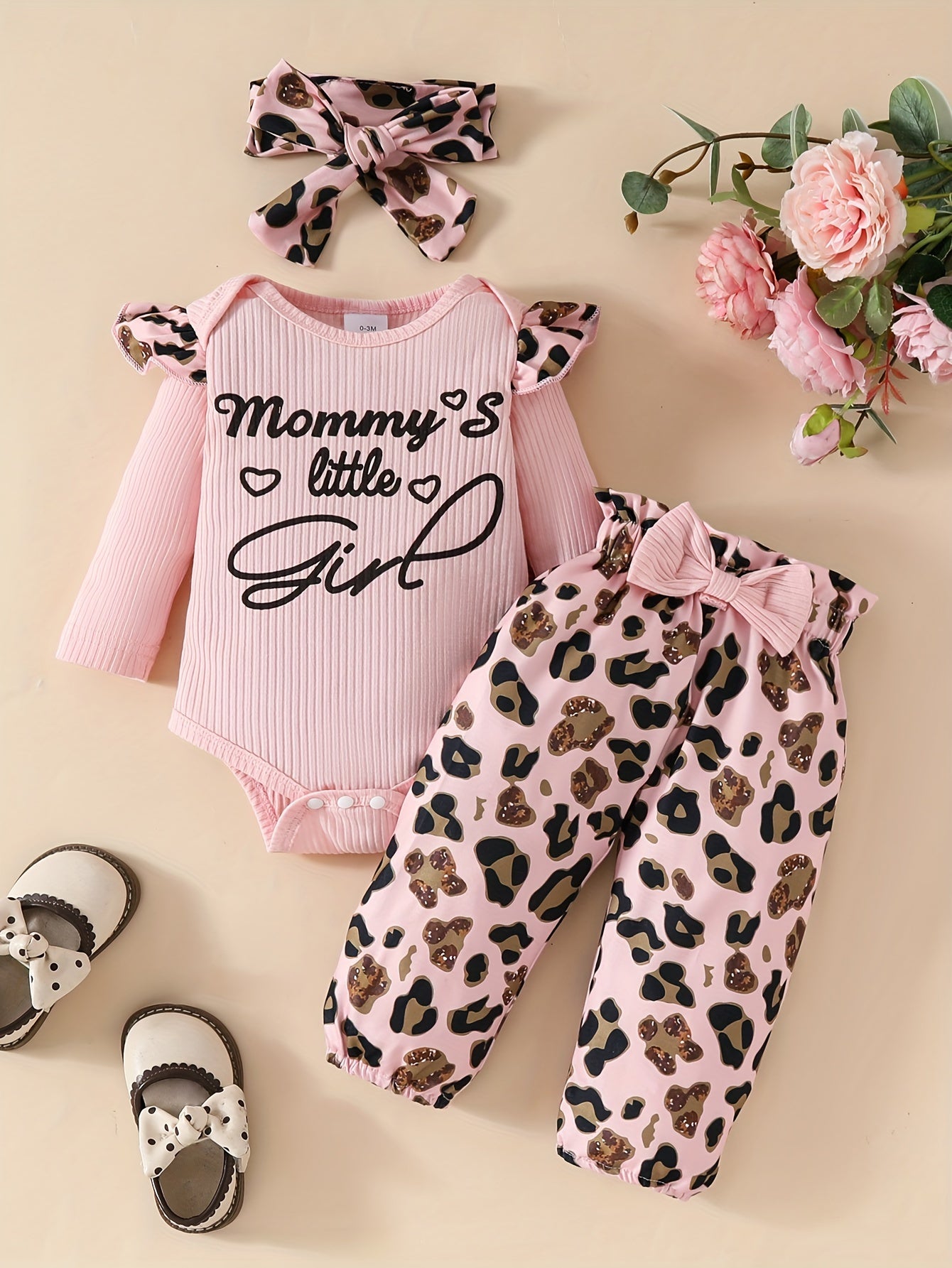 ✨ 3pcs Ribbed Baby Outfit – Long-Sleeve Top, Pants & Headscarf Set
