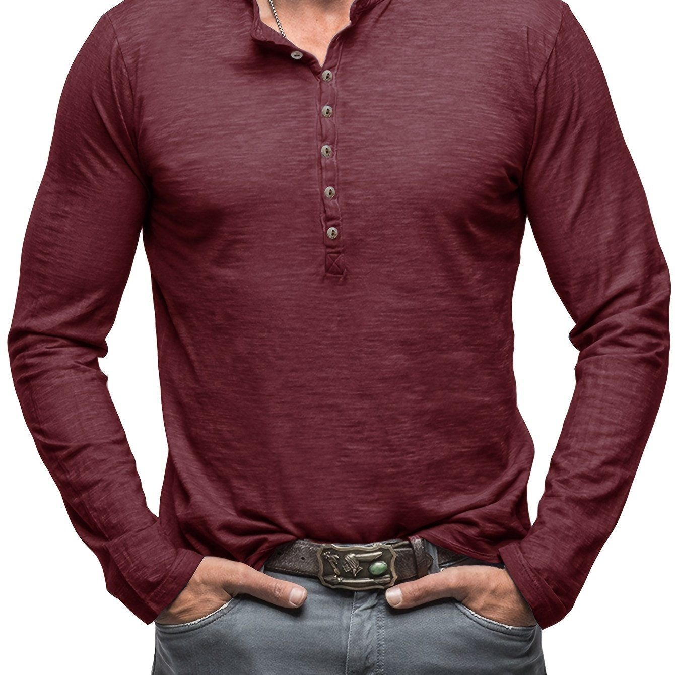 Solid Color Men's Long Sleeve Henley Shirt – Comfy, All-Match Casual Wear for Spring & Fall