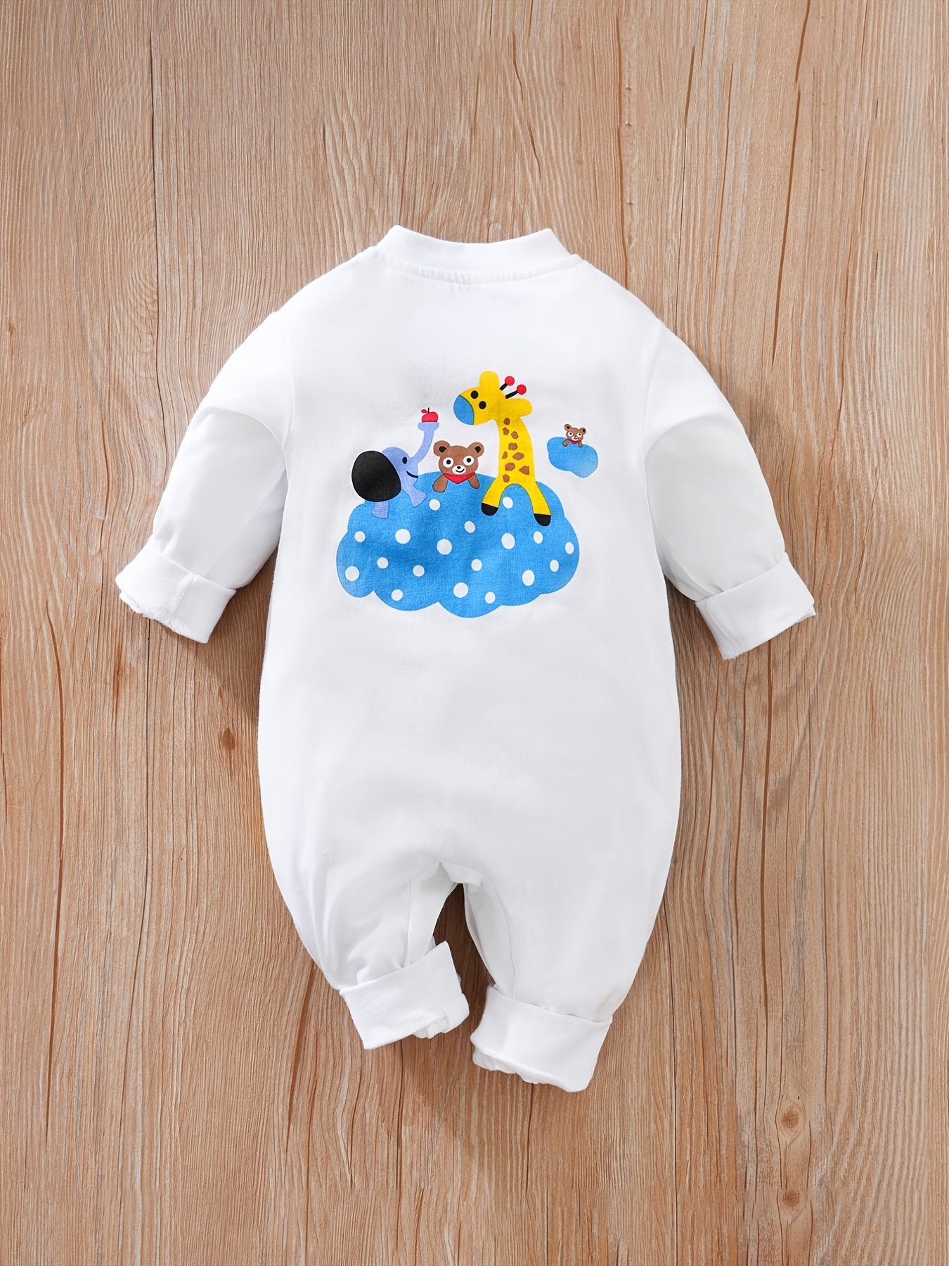 Baby 1PCS Onesie – Soft Animal Print Romper, Easy Diaper Change
