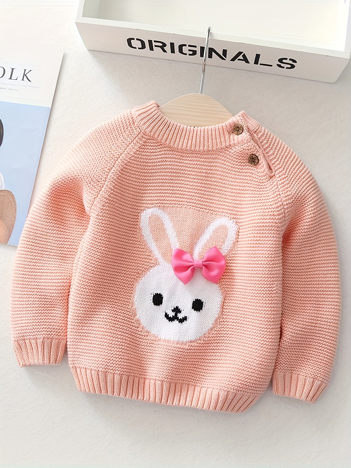 🐰 Girls’ Bunny Bow Sweater – Cozy Fleece Winter Pullover