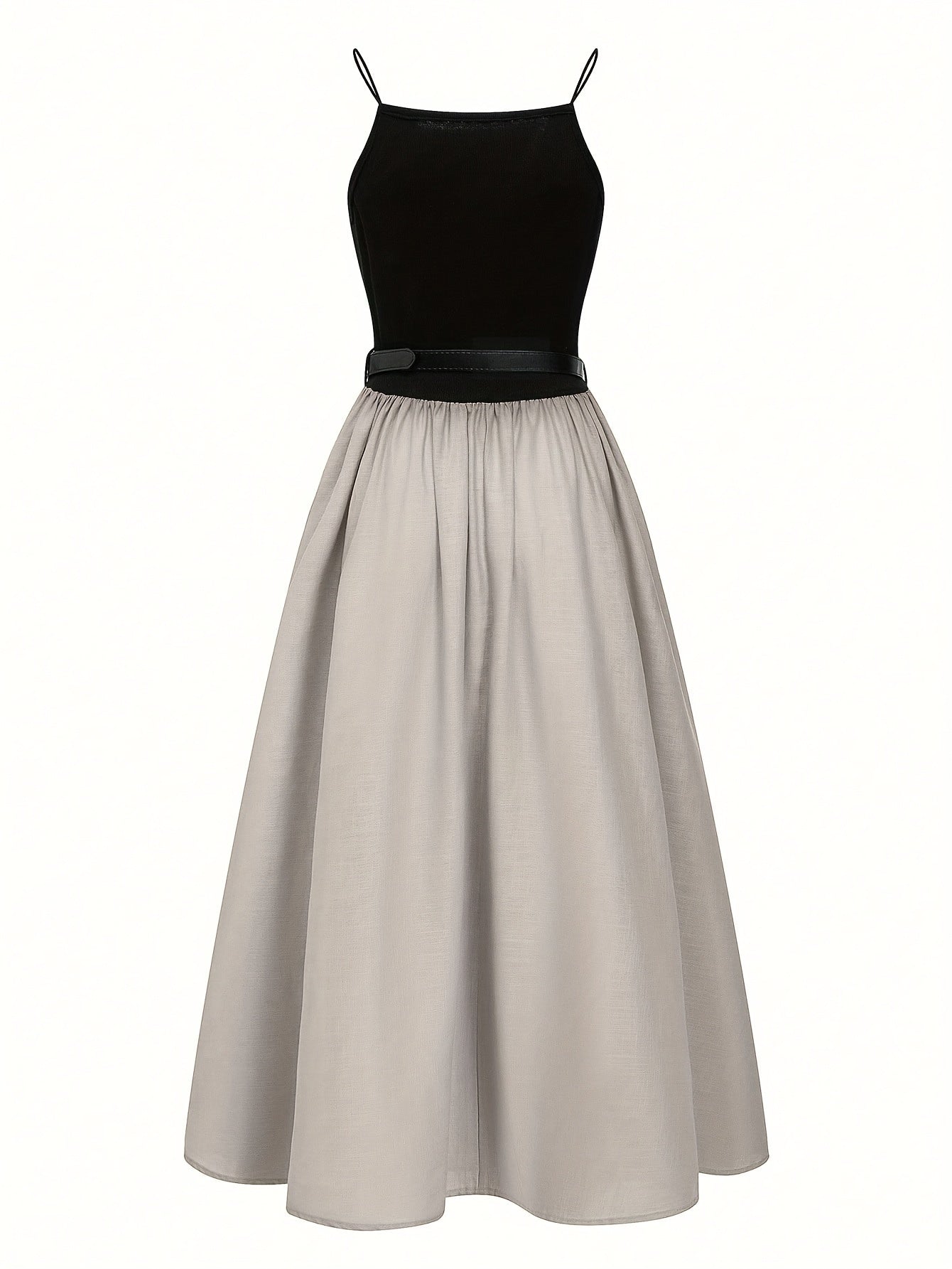 Women’s Boho-Chic Maxi Dress – Spaghetti Strap A-Line Dress with Belt, All-Season Casual & Formal Wear