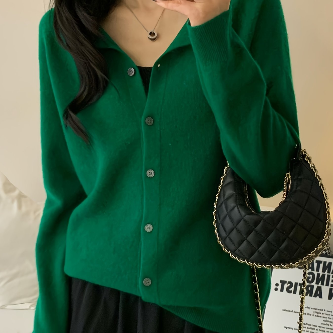 Women’s 100% Wool Cardigan – Round Neck Long Sleeve Button-Up Sweater, All-Season Casual Wear