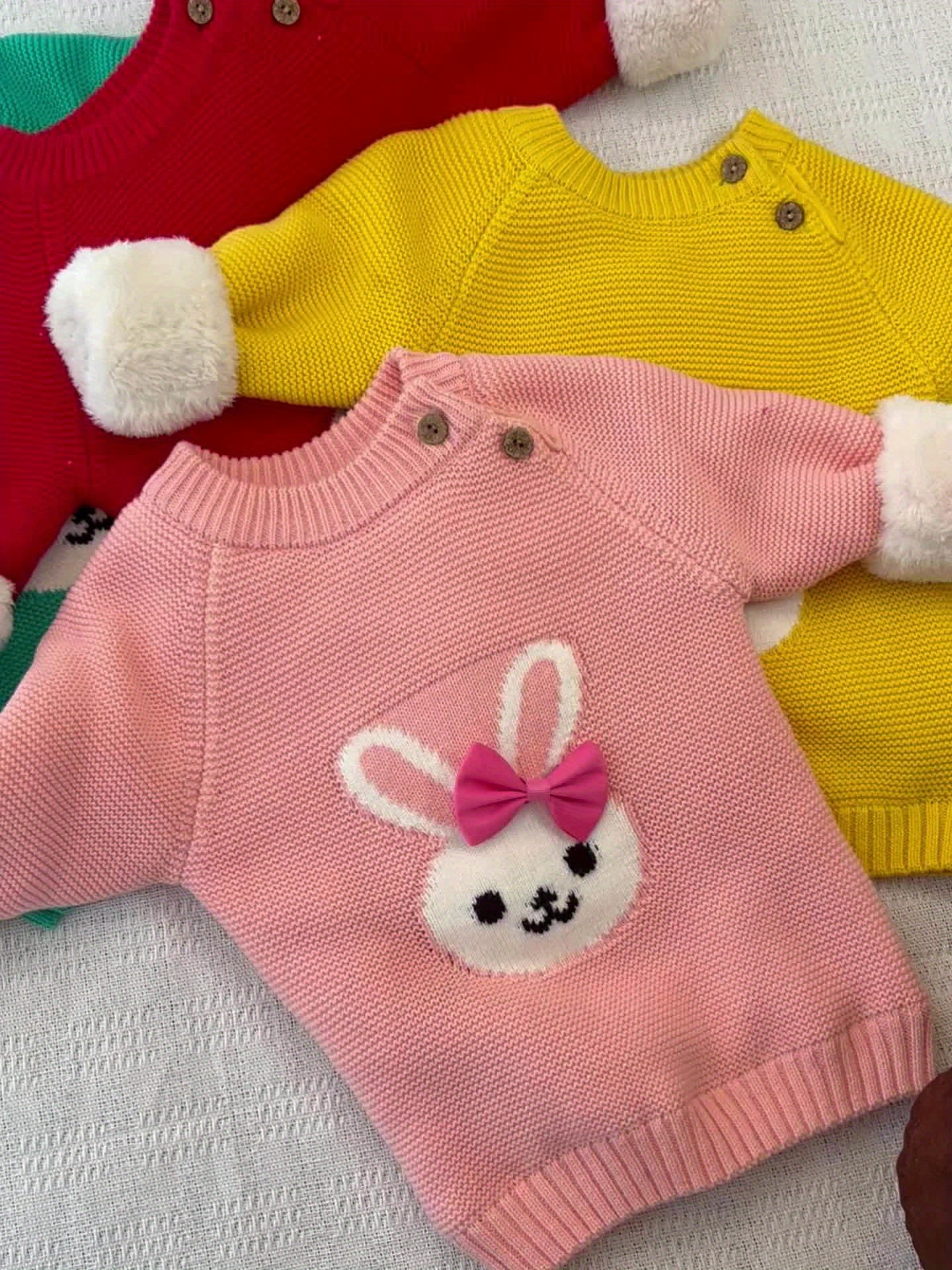 🐰 Girls’ Bunny Bow Sweater – Cozy Fleece Winter Pullover