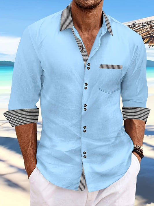 Men’s Double Button Front Shirt – Classic Collar Long Sleeve, Office & Casual Wear for Spring/Fall