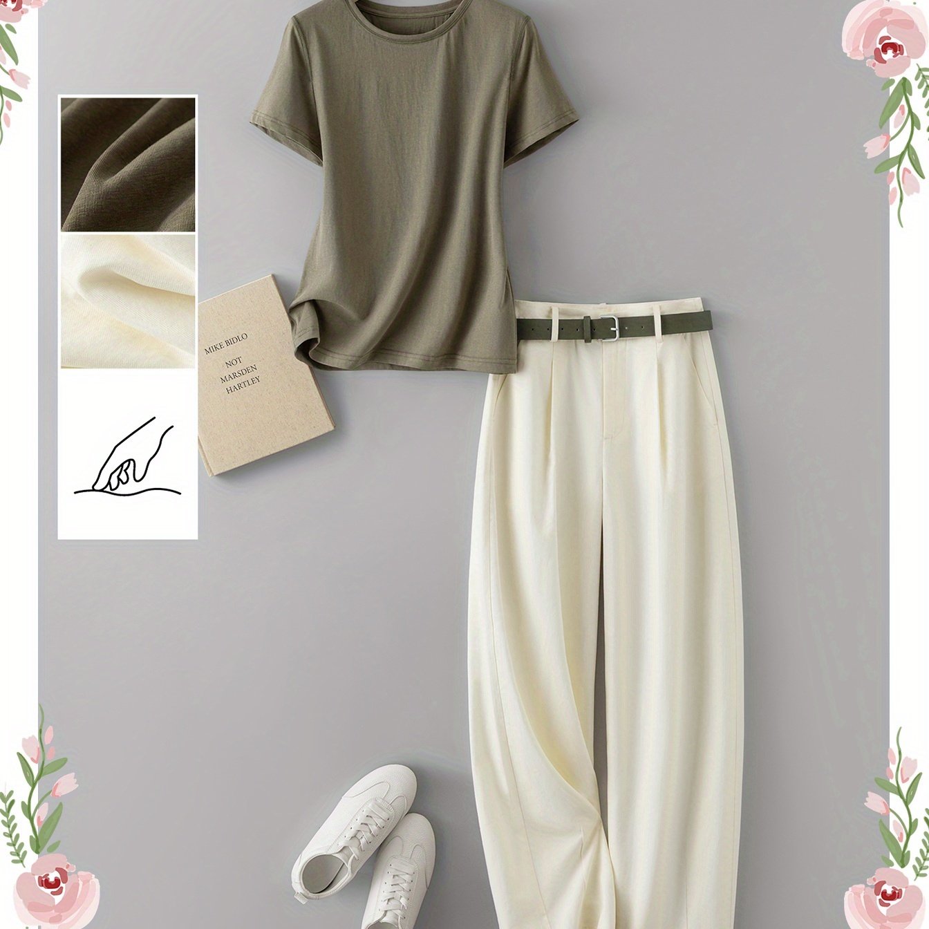 Women’s Pants Set – Casual Belted T-Shirt & Pants Combo, Comfortable Summer Outfit