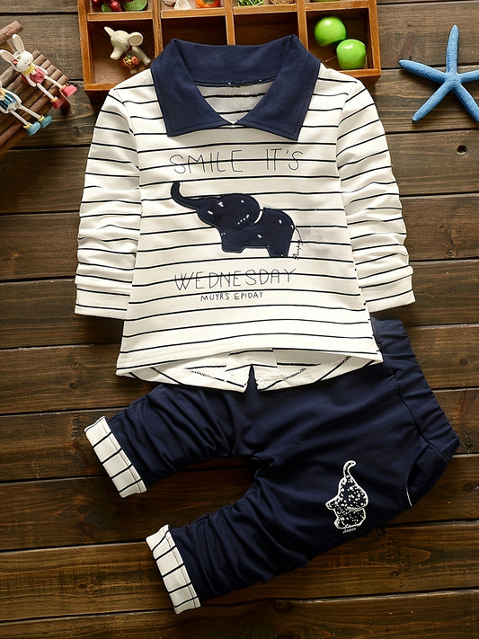Boys' Elephant Print Long Sleeve Outfit Set