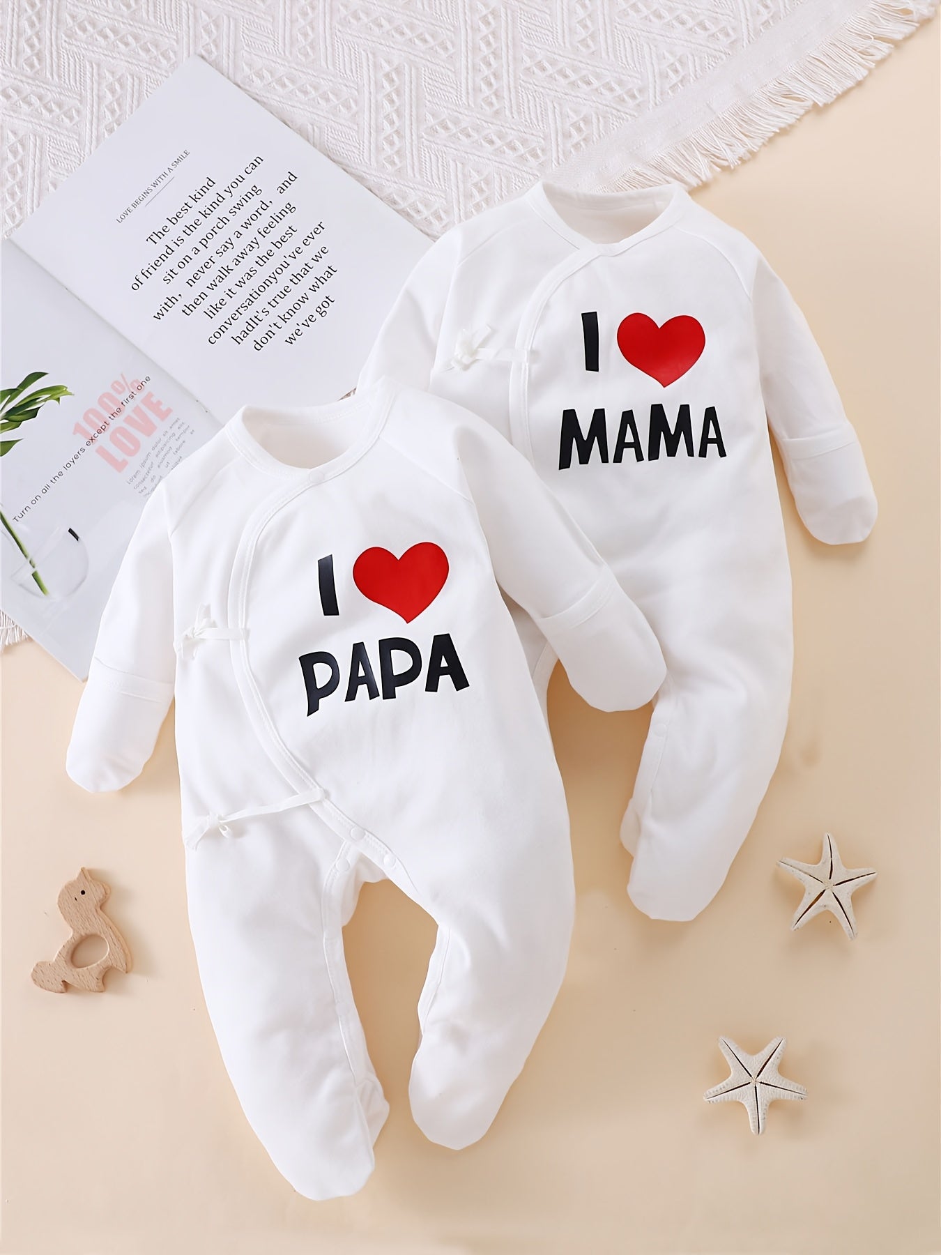 2PCS Baby Bodysuit Set – "Love Mom & Dad" Butterfly Romper with Hand & Foot Covers, Autumn Outfit for Outdoor