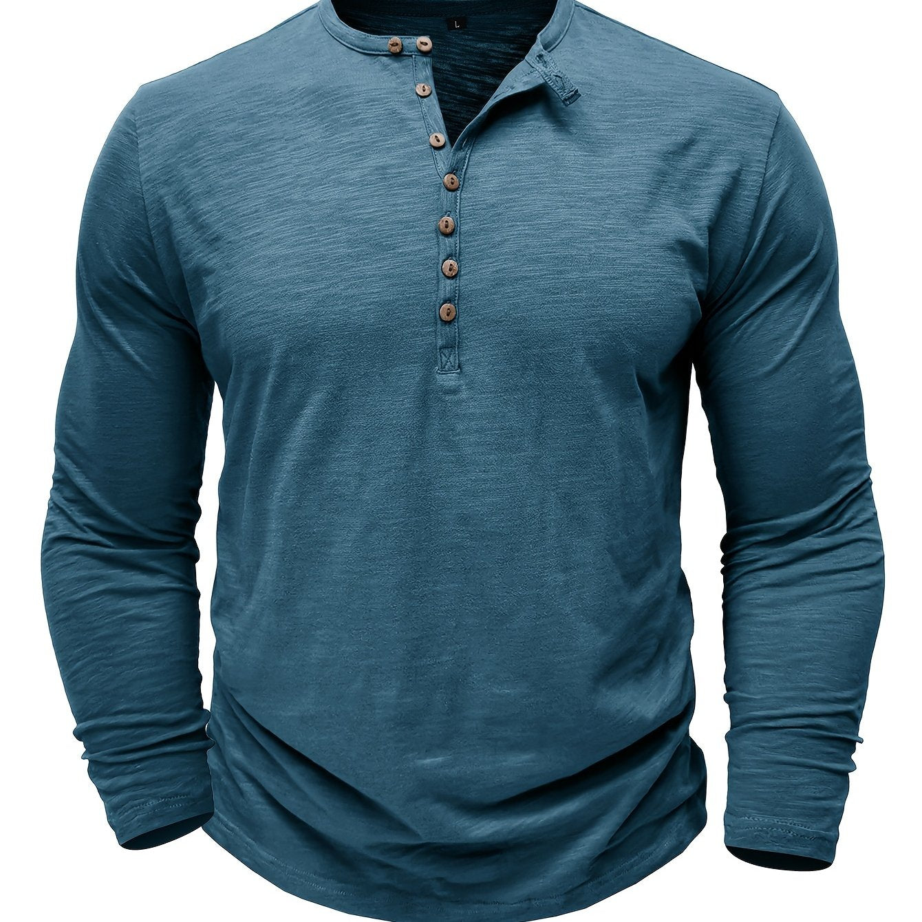 Solid Color Men's Long Sleeve Henley Shirt – Comfy, All-Match Casual Wear for Spring & Fall