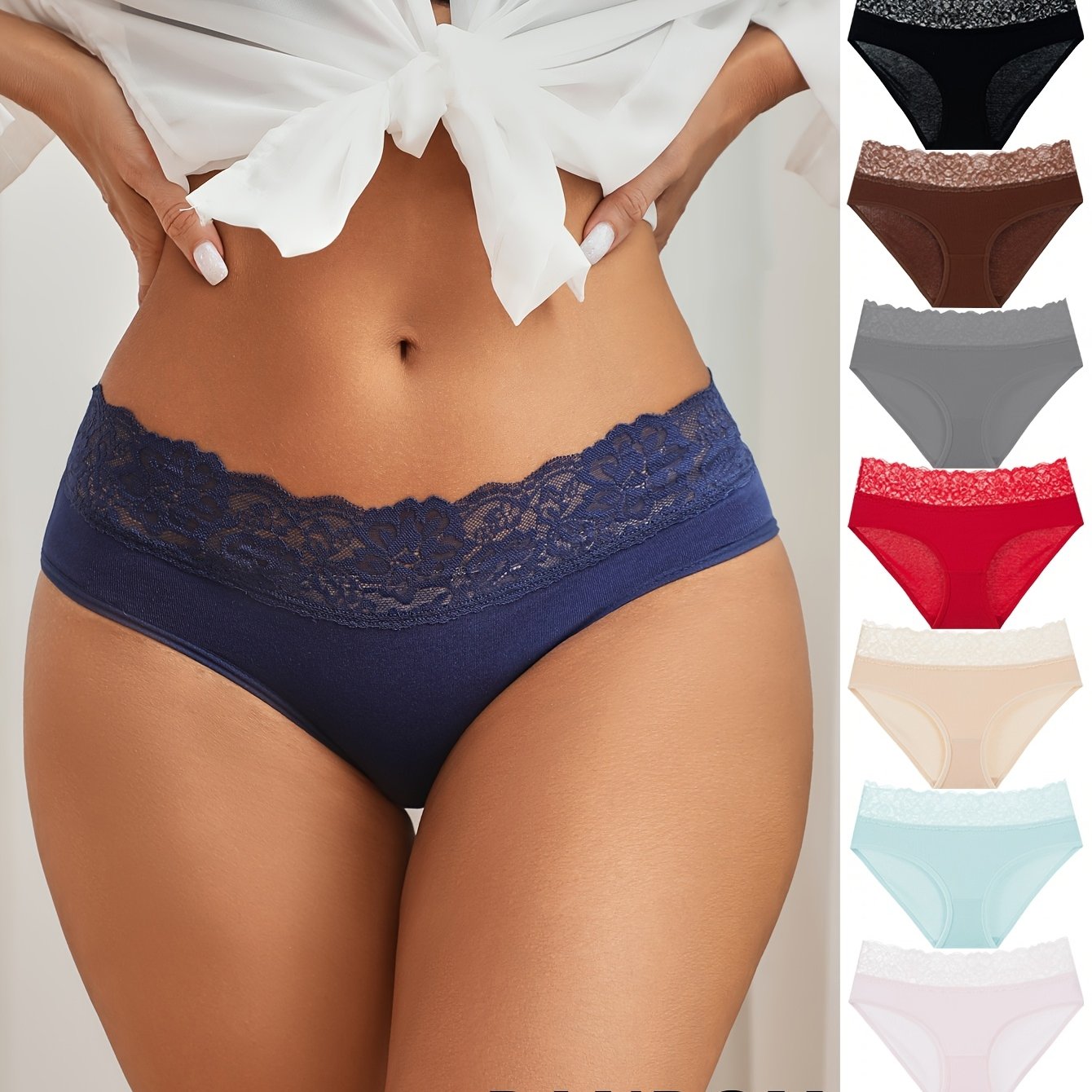 6PCS Women’s Bikini Underwear Set – Soft Lace Elastic Full Coverage Panties