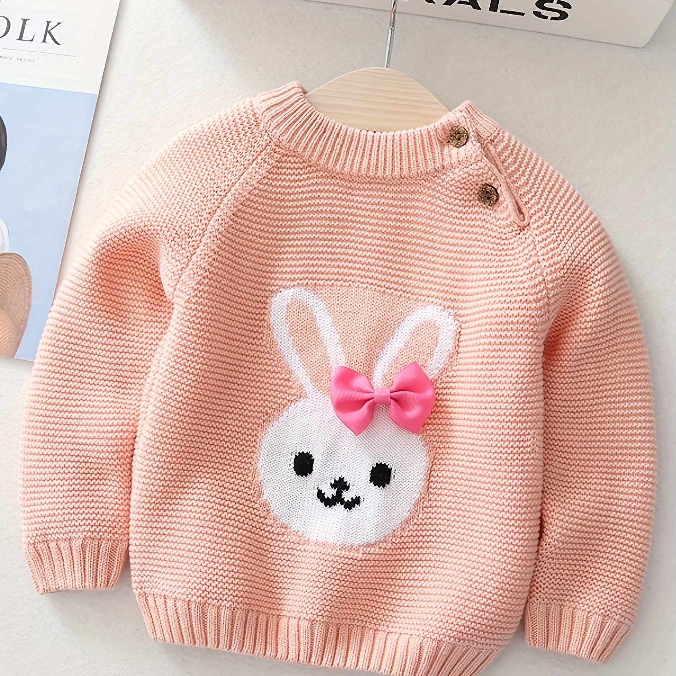 🐰 Girls’ Bunny Bow Sweater – Cozy Fleece Winter Pullover