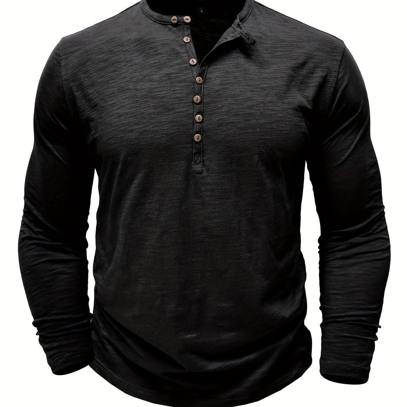 Solid Color Men's Long Sleeve Henley Shirt – Comfy, All-Match Casual Wear for Spring & Fall