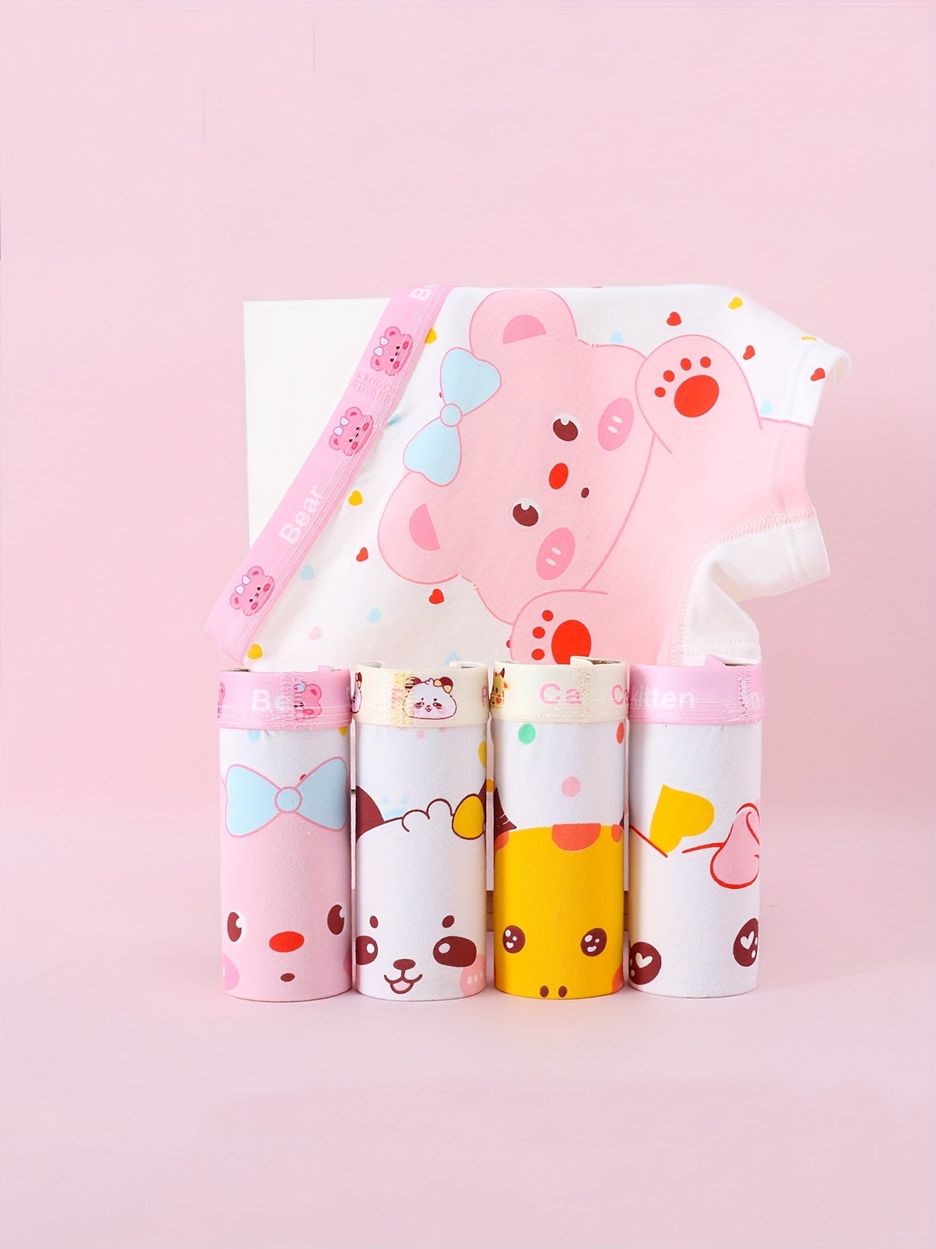 4pcs Girls' Cartoon Animal Boxer Briefs – Soft Cotton, Comfortable Everyday Underwear for Kids