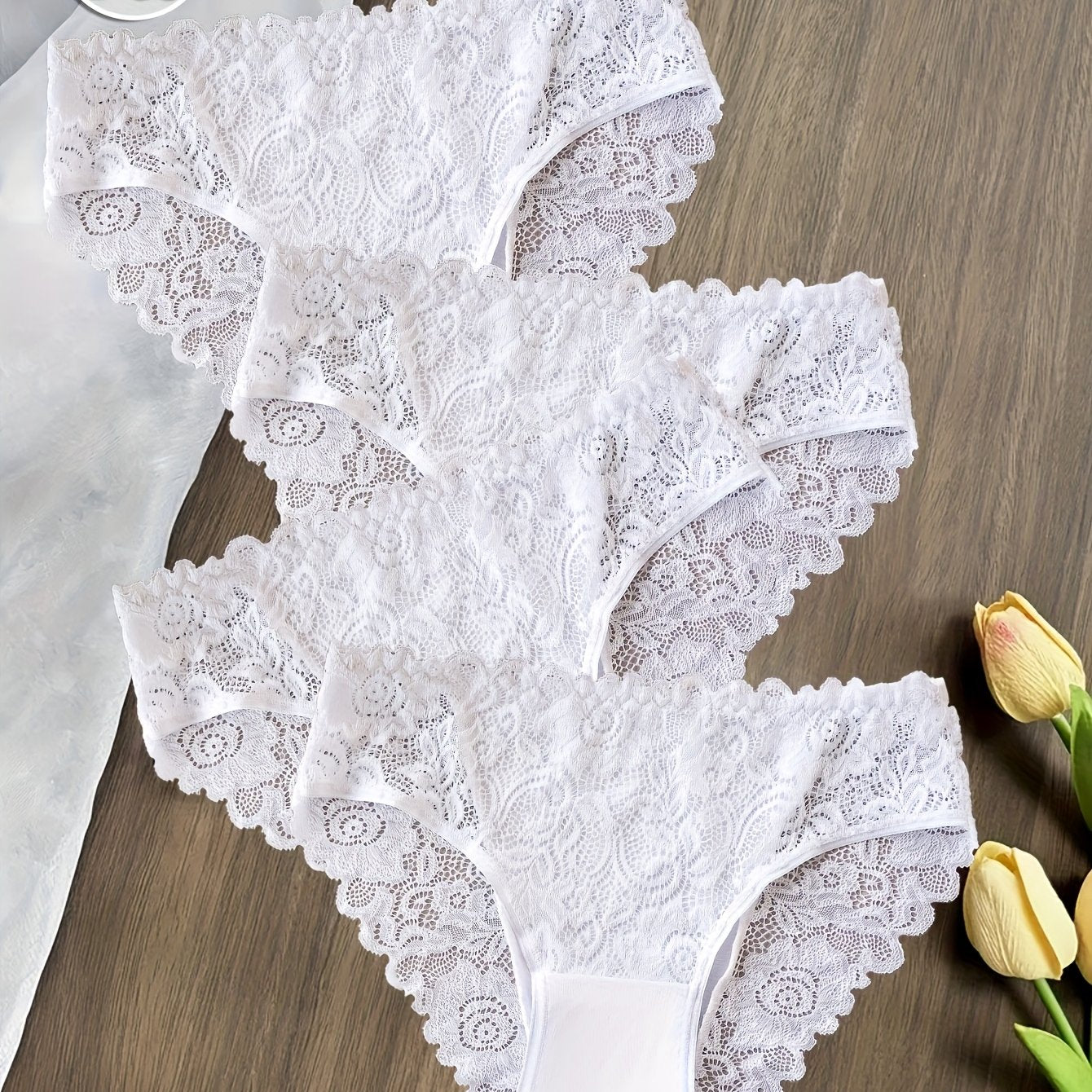 4PCS Women’s Underwear Set – Soft Breathable Panties with Lace Trim & Floral Print