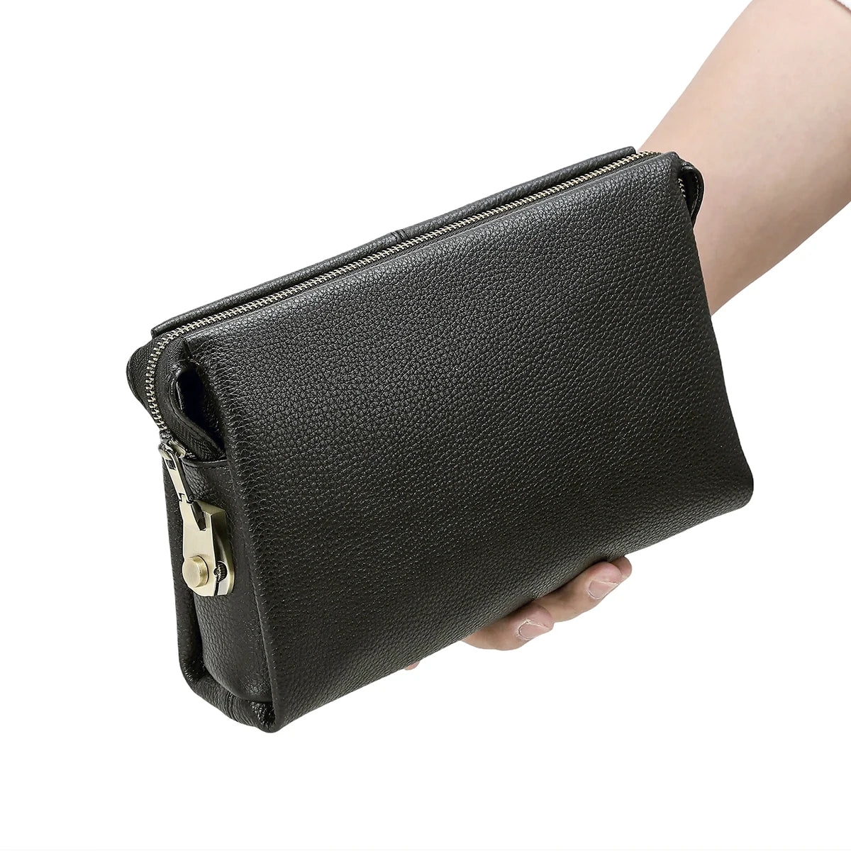 Men Clutch Bag Large Capacity ,Coded Lock ,Design Genuine Leather Men Wallets