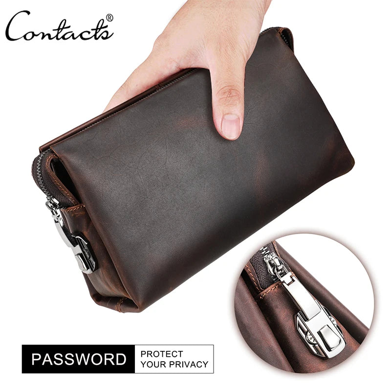 Men Clutch Bag Large Capacity ,Coded Lock ,Design Genuine Leather Men Wallets