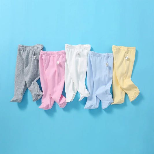 0-12M Baumwolle Neugeborenen Baby Junge Mädchen Hosen Solide Wrap Fuß Lange Hosen Casual Baby Leggings Für Mädchen jungen